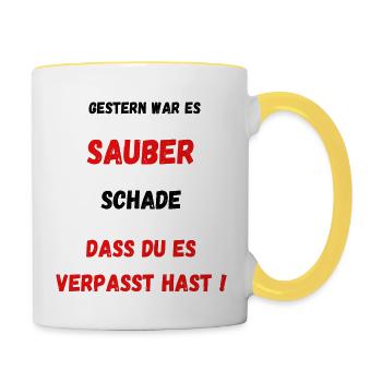 sauber lustig spaßig aufräumen besuch - Tasse zweifarbig - Weiß/Gelb - Rechts