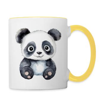 Illustration de zoo à l’aquarelle de panda - Mug contrasté - blanc/jaune - Droite