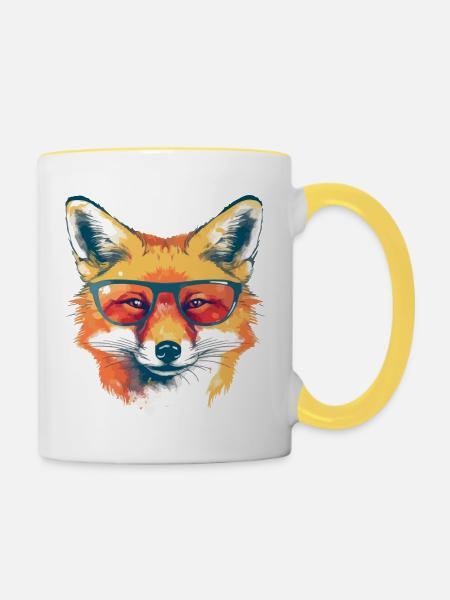 Rex, der bebrillte Fuchs - Tasse zweifarbig - Weiß/Gelb