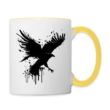 Flying Black Raven - Contrasting Mug - white/yellow - Right