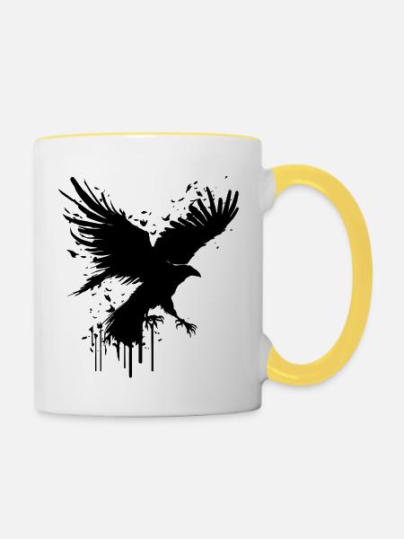Fliegender schwarzer Rabe - Tasse zweifarbig - Weiß/Gelb