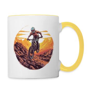 T-shirt VTT VTT Downhill Biker - Mug contrasté - blanc/jaune - Droite