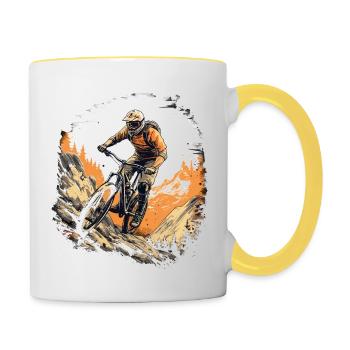 Radfahrer Downhill MTB Mountainbike Rad - Tasse zweifarbig - Weiß/Gelb - Rechts