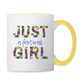 JUST A FESTIVAL GIRL - pour les filles qui aiment la musique - Mug contrasté - blanc/jaune - Droite