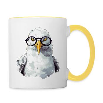 Miki die Möwe mit Brille - Tasse zweifarbig - Weiß/Gelb - Rechts