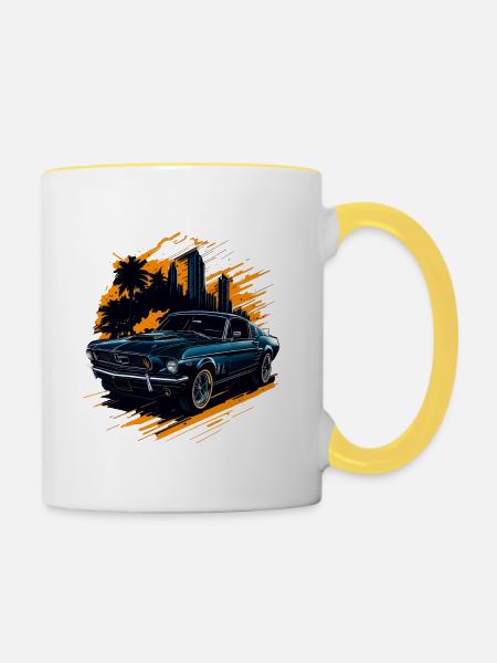 Klassischer Sportwagen - Tasse zweifarbig - Weiß/Gelb