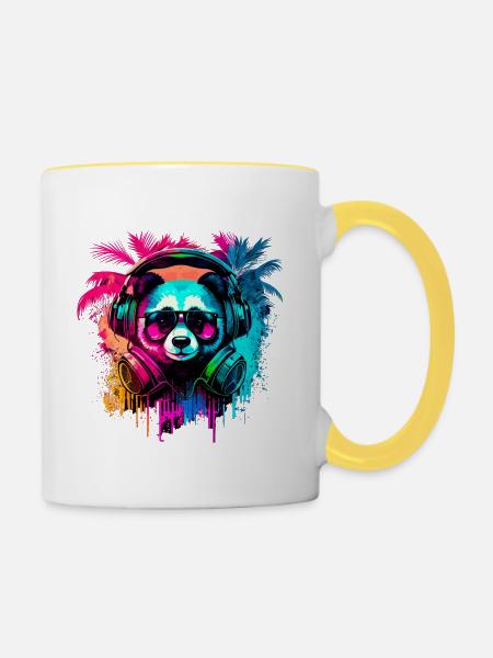 Abstrakter Pandabär - Tasse zweifarbig - Weiß/Gelb