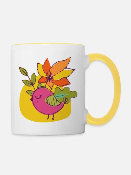 Vogel - Tasse zweifarbig - Weiß/Gelb