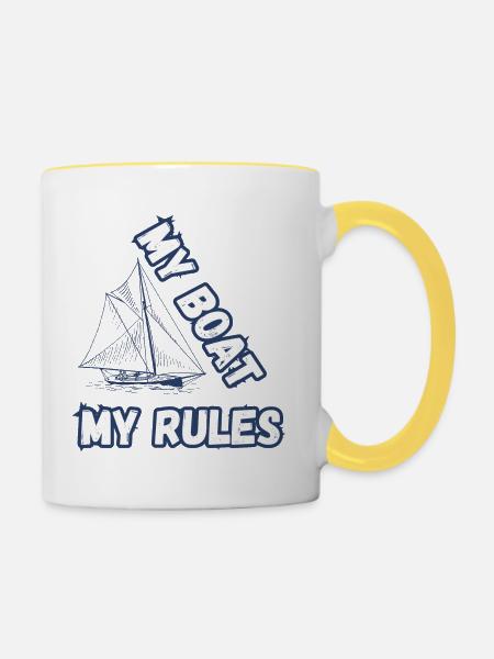 Mein Boot Meine Regeln - Tasse zweifarbig - Weiß/Gelb