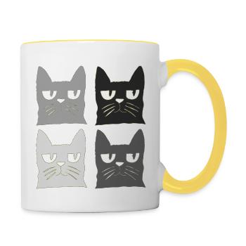katzen schwarz grau - Tasse zweifarbig - Weiß/Gelb - Rechts