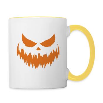 Jack O Lantern Scary Carved Pumpkin Face Halloween - Mug contrasté - blanc/jaune - Droite