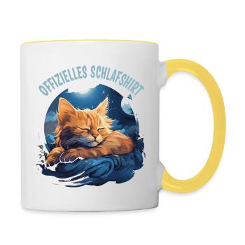 Chemise de nuit officielle avec chat mignon - Mug contrasté - blanc/jaune - Droite