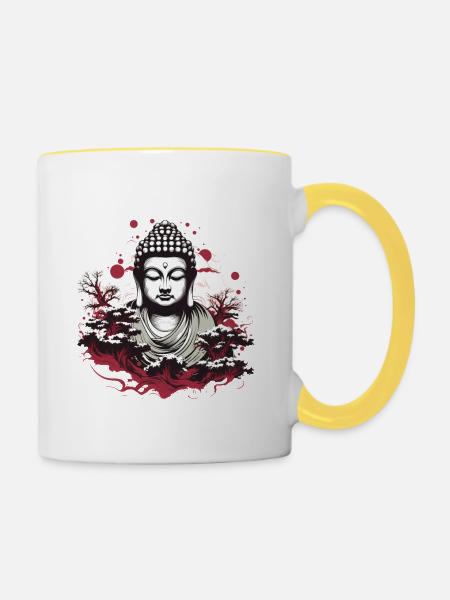 Buddha-Statue - Tasse zweifarbig - Weiß/Gelb