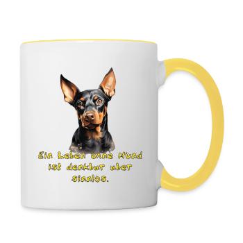Dobermann Pinscher - Tasse zweifarbig - Weiß/Gelb - Rechts