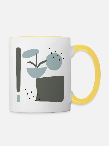Abstraktes Design mit Blumen - Tasse zweifarbig - Weiß/Gelb