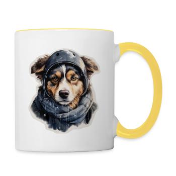 Bordercollie im Winter - Tasse zweifarbig - Weiß/Gelb - Rechts