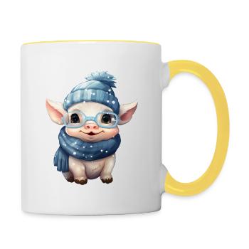 Cochon chanceux - Mug contrasté - blanc/jaune - Droite