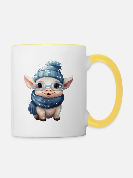Glücksschwein - Tasse zweifarbig - Weiß/Gelb