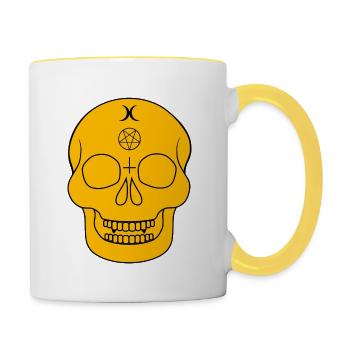 Orange skull with occult symbols - Contrasting Mug - white/yellow - Right