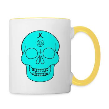 Turquoise skull with occult symbols - Contrasting Mug - white/yellow - Right