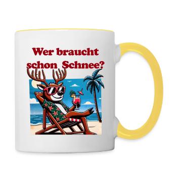 lustiges Anti Weihnachten Rentier im Urlaub - Tasse zweifarbig - Weiß/Gelb - Rechts