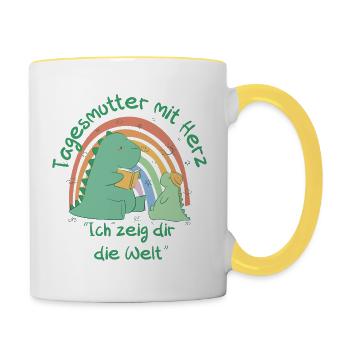 Tagesmutter mit Herz - Ich zeig dir die Welt - Tasse zweifarbig - Weiß/Gelb - Rechts