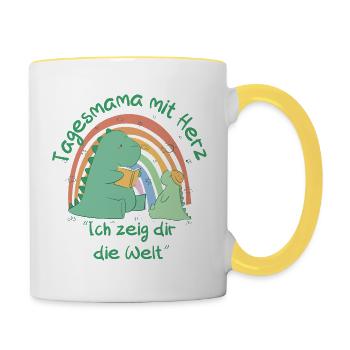 Tagesmama mit Herz - Ich zeig dir die Welt - Tasse zweifarbig - Weiß/Gelb - Rechts