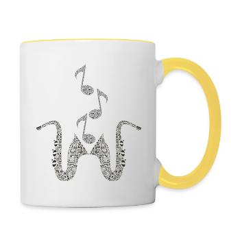 Saxophon - Note - Tasse zweifarbig - Weiß/Gelb - Rechts