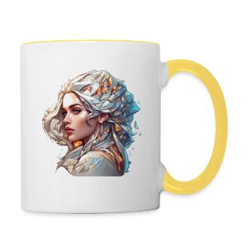 Femme / Dame / Blonde / Jolie / Féminine / Féminine - Mug contrasté - blanc/jaune - Droite