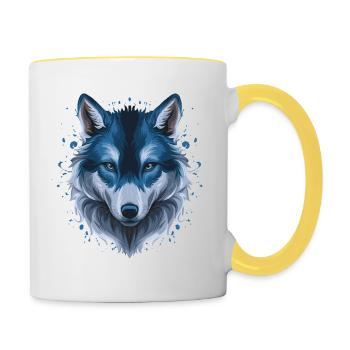 Tête de loup - Mug contrasté - blanc/jaune - Droite