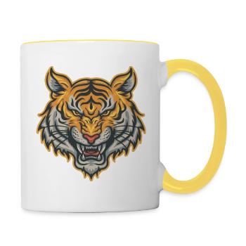 Tête de tigre - Mug contrasté - blanc/jaune - Droite