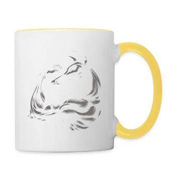 Podenco muscu gros biceps - Mug contrasté - blanc/jaune - Droite