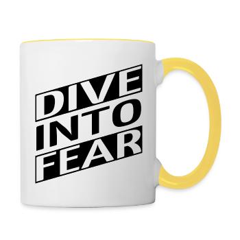 bungee jumping safety statement resilient courage - Tasse zweifarbig - Weiß/Gelb - Rechts