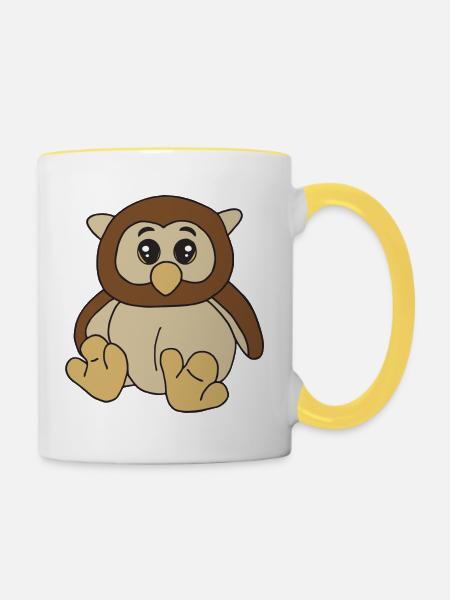 Kleine süße Eule - Tasse zweifarbig - Weiß/Gelb