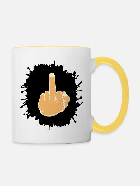 splatter mittelfinger - Tasse zweifarbig - Weiß/Gelb