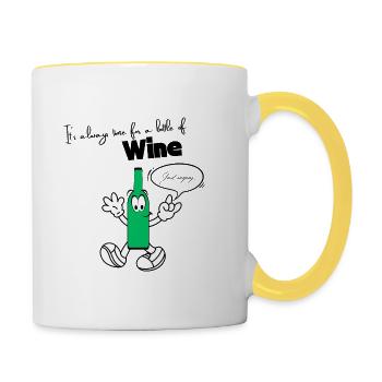 It´s always time for a bottle of wine-Wein Spruch - Tasse zweifarbig - Weiß/Gelb - Rechts