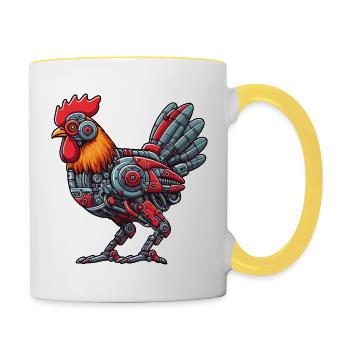 Huhn & Hahn Cyborg Roboter Design - Tasse zweifarbig - Weiß/Gelb - Rechts
