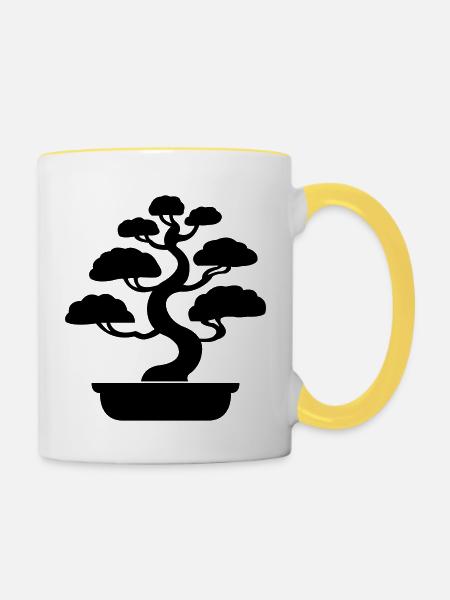 bonsai baum - Tasse zweifarbig - Weiß/Gelb