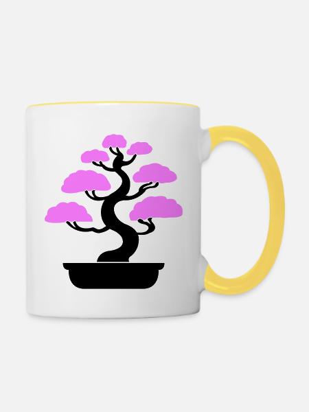 bonsai baum tree - Tasse zweifarbig - Weiß/Gelb