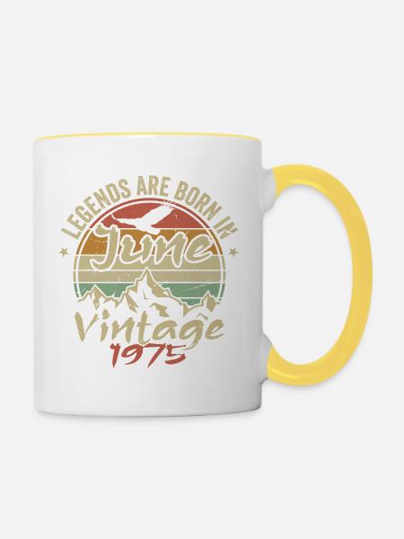 Anniversaire Juin 1975 né en Juin 1975 Rétro 1975 - Mug contrasté - blanc/jaune