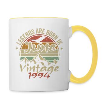 Anniversaire Juin 1994 né en Juin 1994 Rétro 1994 - Mug contrasté - blanc/jaune - Droite