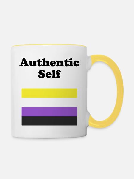 Nicht-binäre Flagge Authentisches Selbst - Tasse zweifarbig - Weiß/Gelb