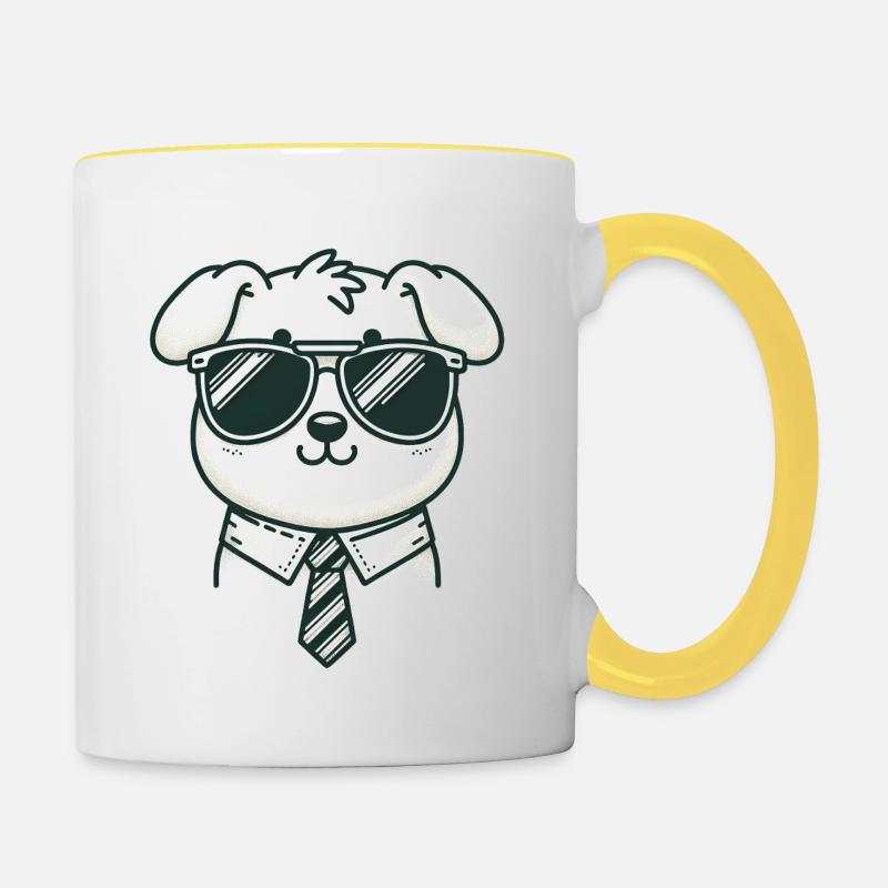 Chien mignon avec lunettes de soleil et cravate - Mug contrasté - blanc/jaune