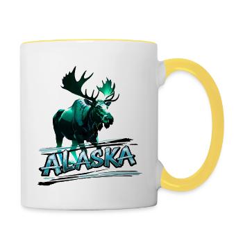 Alaska , Elchbulle - Tasse zweifarbig - Weiß/Gelb - Rechts