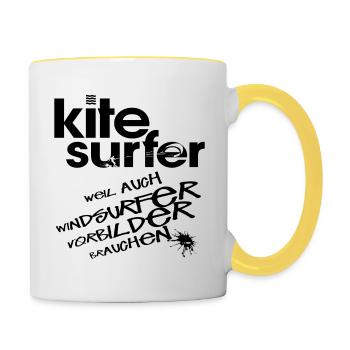 Kitesurfer vs Windsurfer - Tasse zweifarbig - Weiß/Gelb - Rechts