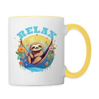 Relax - Entspanntes Faultier Design - witzig - Tasse zweifarbig - Weiß/Gelb - Rechts