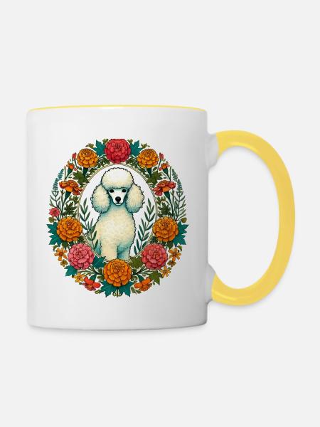 Ringelblumen-Pudel - Tasse zweifarbig - Weiß/Gelb