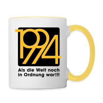 Geboren Jahrgang 1994 war die Welt noch in Ordnung - Tasse zweifarbig - Weiß/Gelb - Rechts