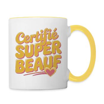 Certifié super beauf - Mug contrasté - blanc/jaune - Droite