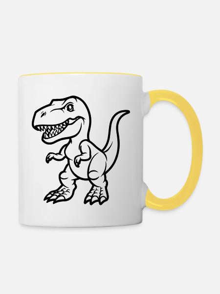 T Rex Comic - Tasse zweifarbig - Weiß/Gelb